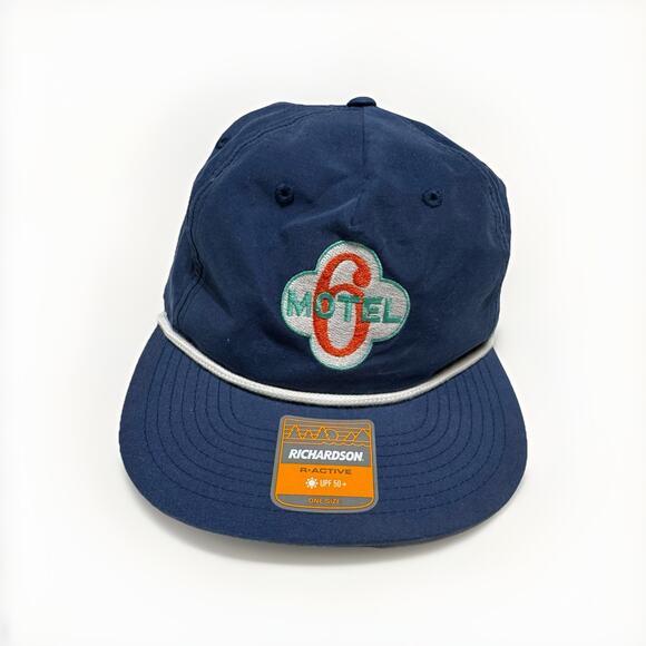 Vintage Motel 6 Richardson Outdoor Rope Hat Blue Snapback Rare Promo Style Cap - Picture 1 of 5
